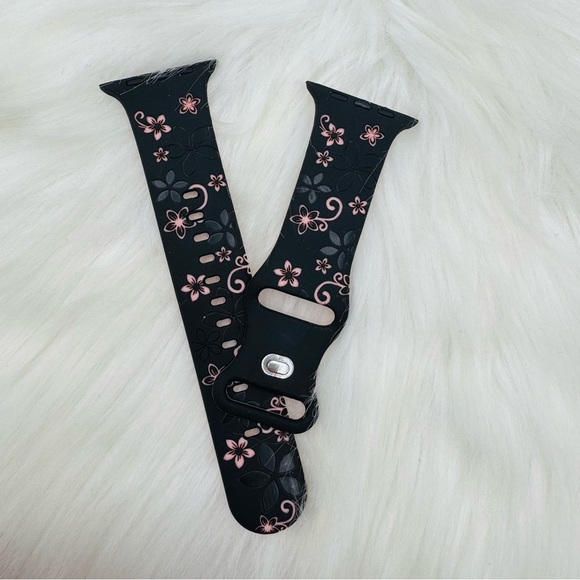 New Black & Pink Floral Design Apple Watch Bands 42mm 44mm 45mm 49mm - Picture 1 of 9